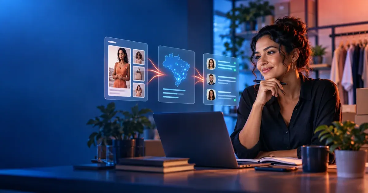 Empresária acompanha anúncios e conversas conectados, representando campanhas que levam ao atendimento.