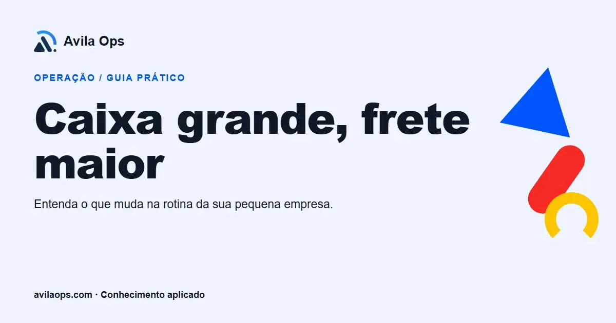 Cartaz editorial com o título “Caixa grande, frete maior” e formas azul, vermelha e amarela da Avila Ops.