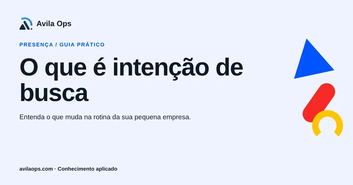 Cartaz editorial com o título “O que é intenção de busca” e formas azul, vermelha e amarela da Avila Ops.