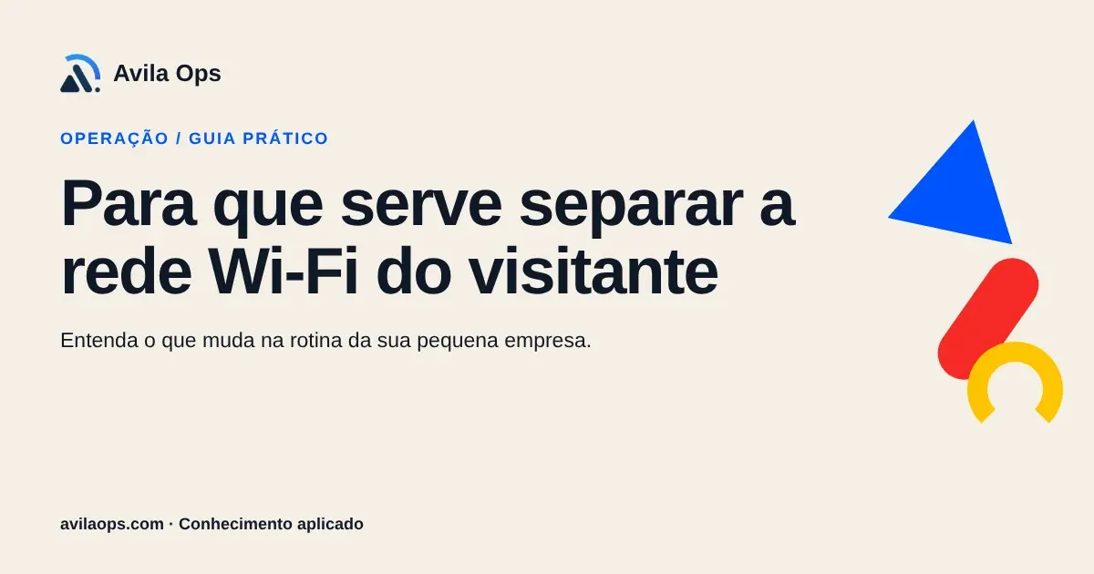 Cartaz editorial com o título “Para que serve separar a rede Wi-Fi do visitante” e formas azul, vermelha e amarela da Avila Ops.