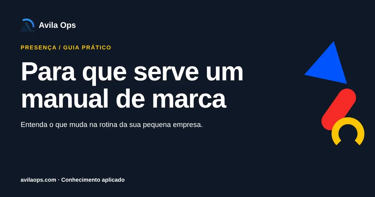 Cartaz editorial com o título “Para que serve um manual de marca” e formas azul, vermelha e amarela da Avila Ops.