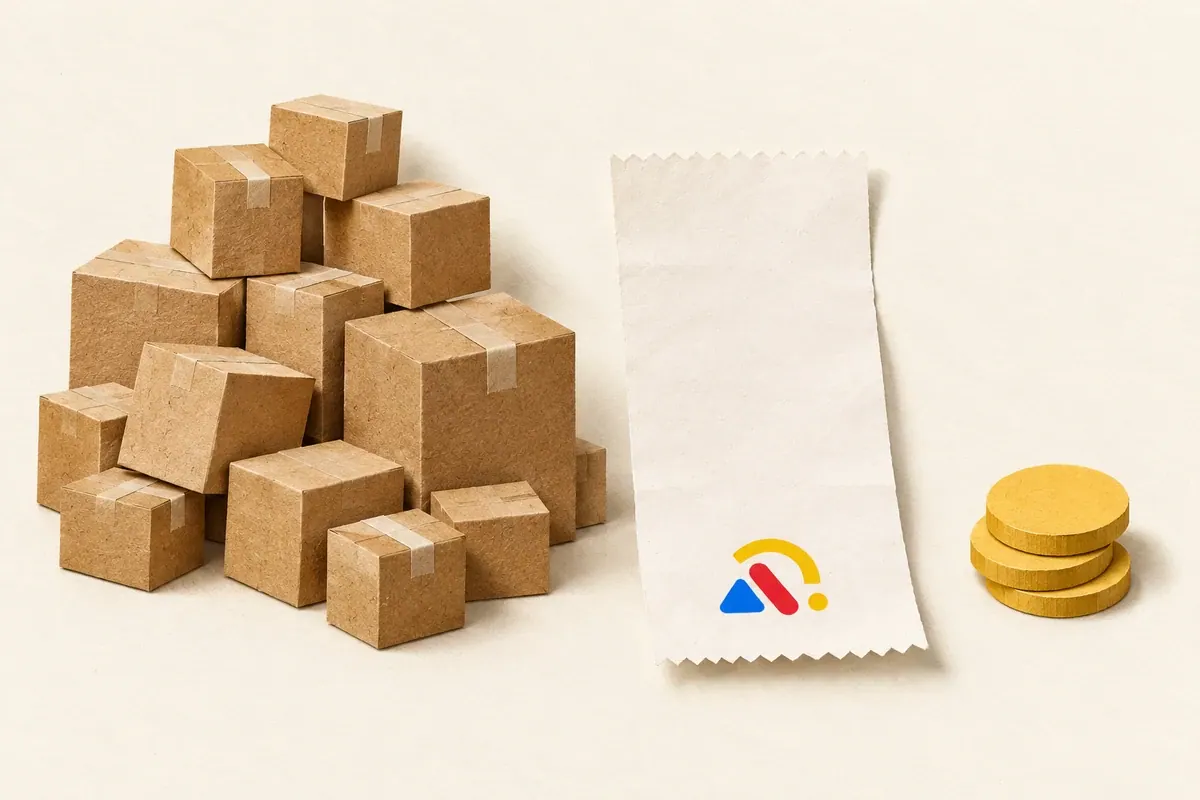 Colagem compara muitas encomendas com uma pequena sobra de moedas, destacando que faturamento e lucro são diferentes.