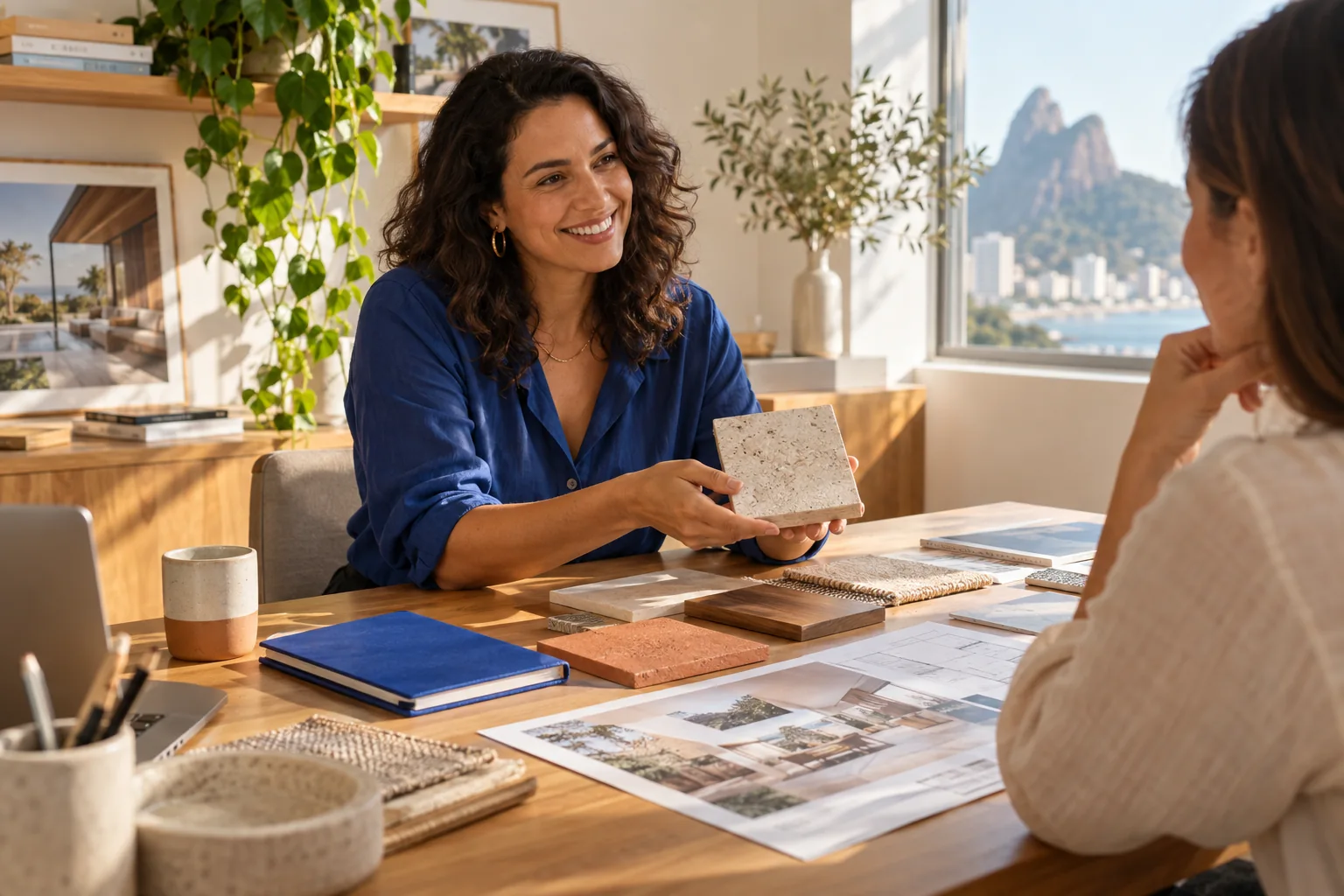 Profissionais conversando sobre o atendimento e a presença digital do negócio