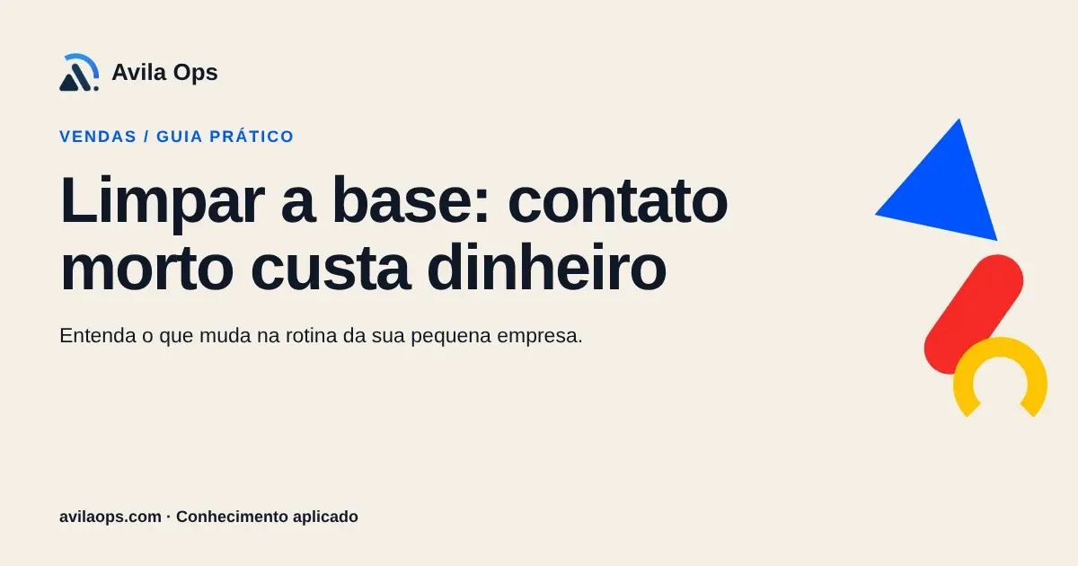 Cartaz editorial com o título “Limpar a base: contato morto custa dinheiro” e formas azul, vermelha e amarela da Avila Ops.