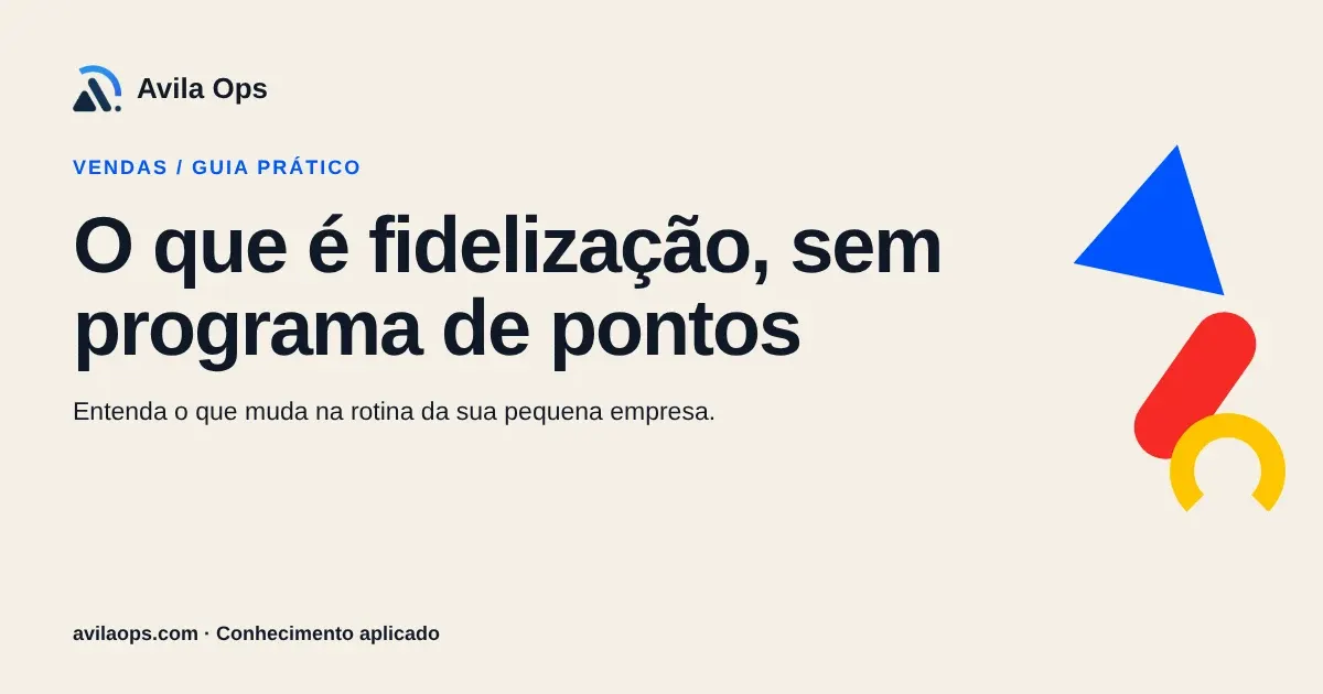 Cartaz editorial com o título “O que é fidelização, sem programa de pontos” e formas azul, vermelha e amarela da Avila Ops.