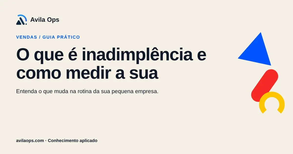 Cartaz editorial com o título “O que é inadimplência e como medir a sua” e formas azul, vermelha e amarela da Avila Ops.